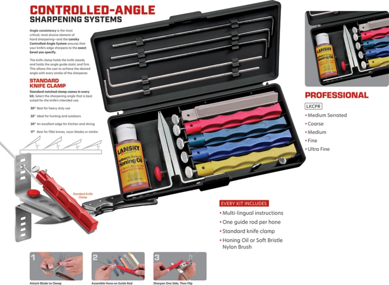 Lansky Professional Sharpening System with Coarse, Medium, Ultra Fine, and Serrated Medium Hones - Image 3