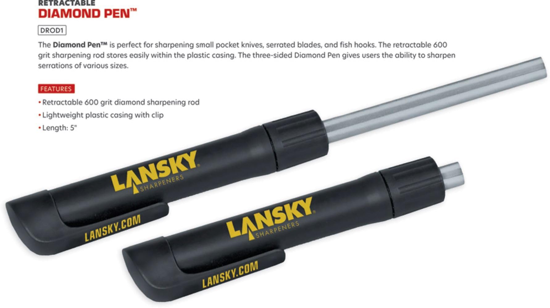 Lansky Retractable Diamond Pen Knife Sharpener, Black, One Size (DROD1) - Image 3